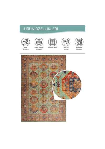 Artloop Relic Çok Renkli Vintage Dokulu Klasik Desenli Dokuma Tabanlı Şönil Halı Al 507