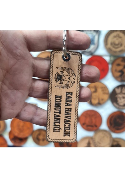 Kara Havacılık Komutanlığı Deri Anahtarlık - Arma - Leather Key Holder Bej