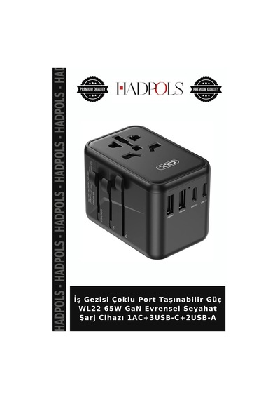 İş Gezisi Çoklu Port Taşınabilir Güç Wl22 65w Gan Evrensel Seyahat Şarj Cihazı 1ac+3usb-c+2usb-a