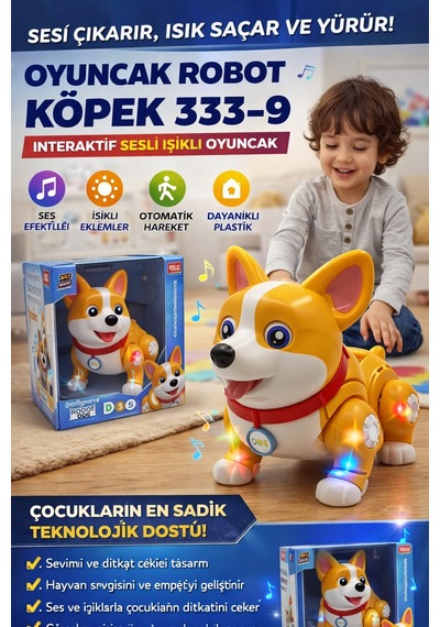 Robot Köpek Sesli Ve Işıklı Akıllı Köpek Oyuncak - Sarı