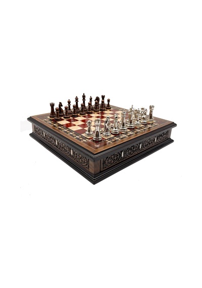 Özel - 145 - Tasarım El İşi Yuvarlak Satranç Tahtası Ve Metal Satranç Taşları Mcyv28 - - Kmrsfres - Bakır-gümüş, Kırmızı