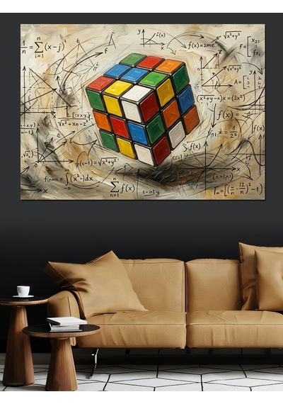 Sanatsal Arka Planda Rubik Küpü Dekoratif Kanvas - Mdf Ahşap Tablo