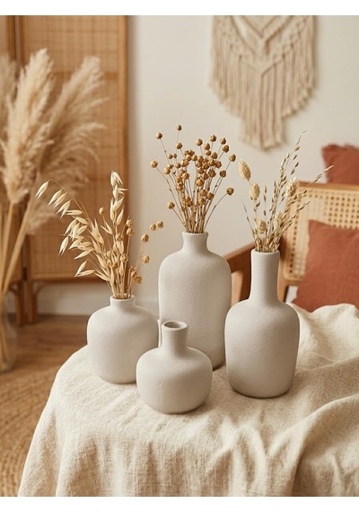 Ardea 4'lü Dekoratif Vazo Seti El Yapımı Modern Minimalist Vazo Mermer Tozu Ve Yüksek Mukavemetli Çimento Kompo Diğer