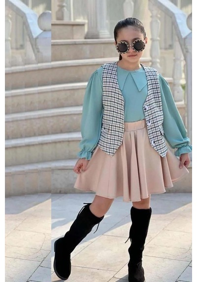 Riccotarz Kız Çocuk Bebe Yaka Bilekler Lastikli Yeşil Kazak Ekose Detay Cepken Ve Penye Etekli Takım Yeşil Riccotarz Kız Çocuk Bebe Yaka Bilekler Lastikli Yeşil Kazak Ekose Detay Cepken Ve Penye Etekli Takım Yeşil