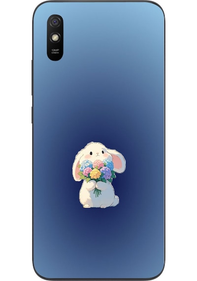 Redmi 9a Uyumlu Çiçekli Tavşan Baskılı Silikon Kılıf Renkli
