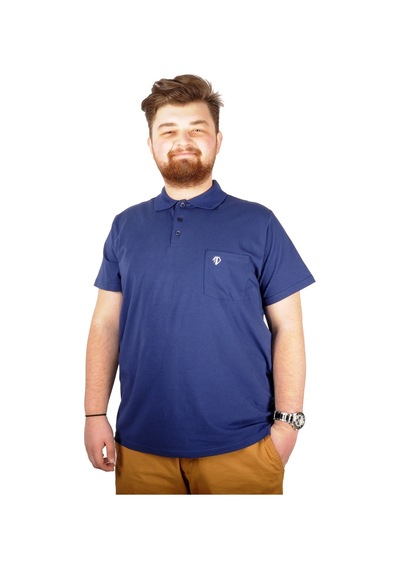Mode Xl Büyük Beden T-Shirt Polo Cep Sup Basic 21557 Indigo 001
