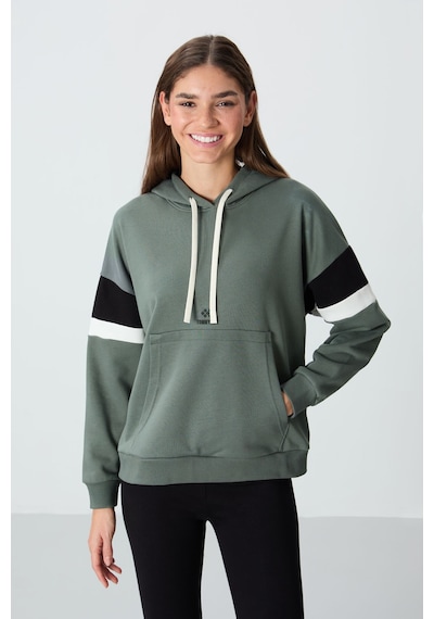 Tommy Life Haki Kompakt Pamuklu Kalın Pürüzsüz Dokulu Kapüşonlu Oversize Fit Kadın Sweatshirt - 97290 Haki