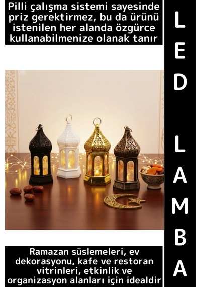 Ledışık Ramazan Masa Süsleme Hediyelik Dekoratif Osmanlı İslam Altıgen Kapalı Kubbe Pilli Led Lamba