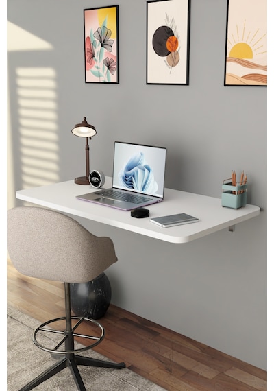 Katlanabilir Duvara Monte Masa - 50x90 Cm Ofis, Ev Çalışma Masası Beyaz