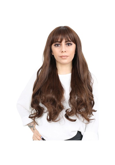 Kahküllü Uzun Dalgalı Fiber Sentetik Peruk / Karamel - Rxlu-713747 Renkli