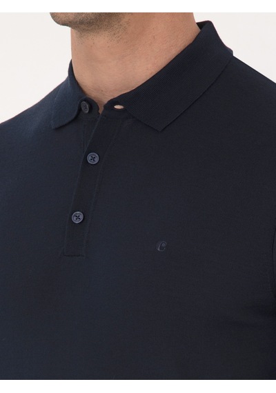 Cacharel Lacivert Regular Fit Yün Karışımlı Polo Yaka Basic Triko Kazak