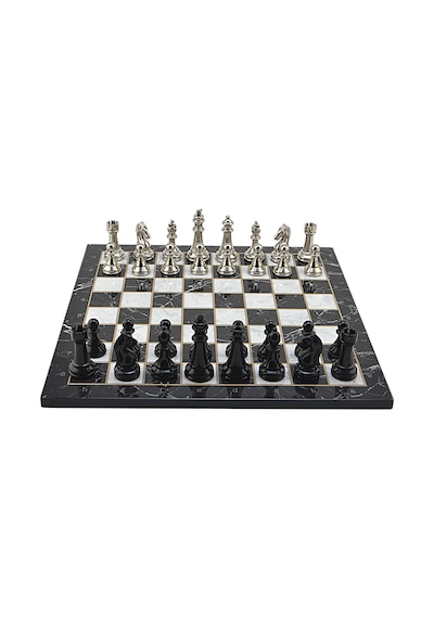 Gifthome Premium Black Metal Klasik Satranç Takımı Ve Mermer Desenli Düz Mdf Tahtası 37x37 Cm.