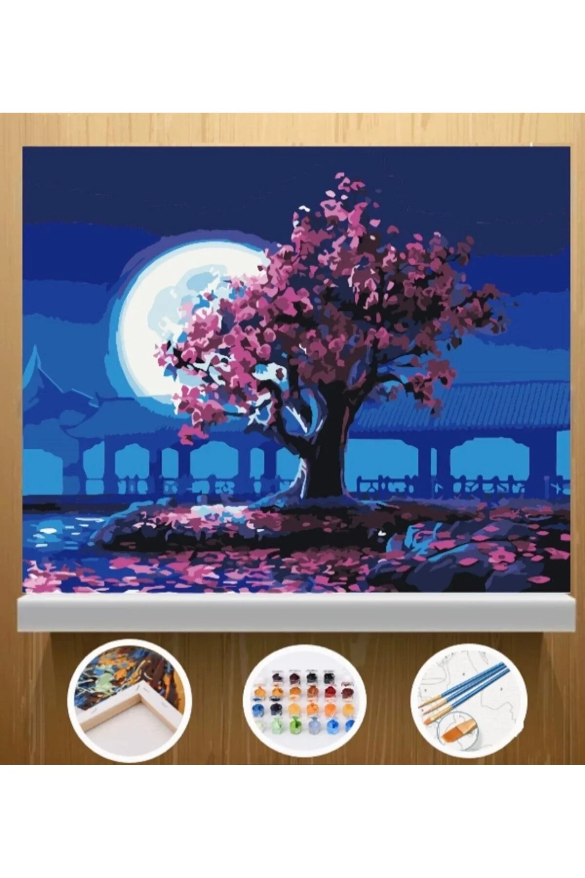 Sayılarla Boyama Seti 30x40 Cm Süper Dolunay Gece Manzarası Tuval Boyama