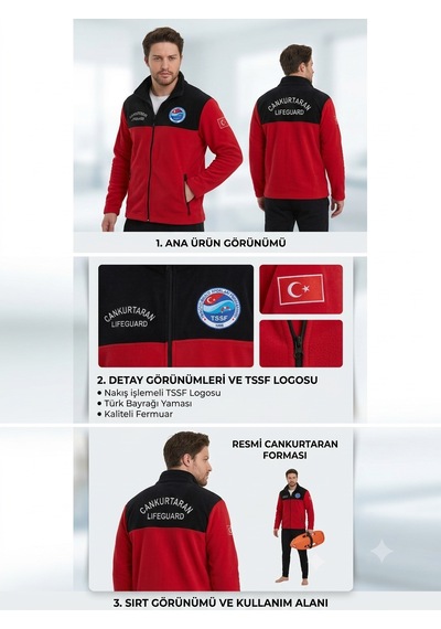 Cankurtaran Polar Ceket Beyaz Nakışlı Kırmızı