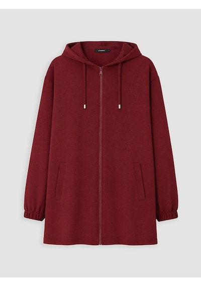 Lcw Curve Bordo Büyük Beden Kapüşonlu Kadın Sweatshirt Tunik