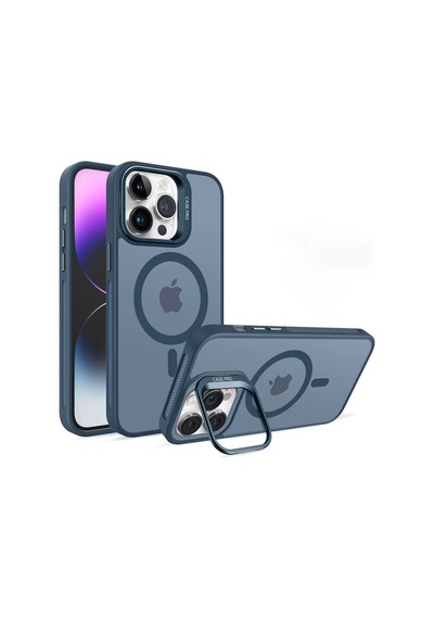 İphone 11 Uyumlu Magsafe Kılıf Mıknatıslı Standlı Darbeye Dayanıklı Mat Şeffaf Arka Kapak Lens Hediyeli Lacivert