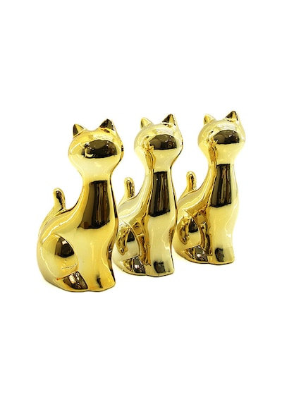Orta Boy Kedi Tasarımlı Biblo - Seramik - Parlak Altın - Süs 00346563