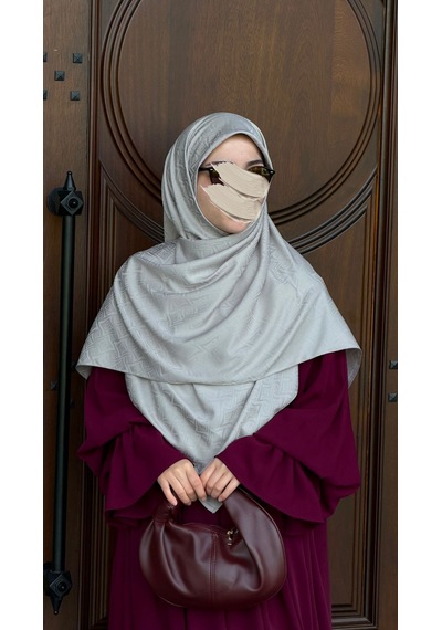 Qalortex Scarf Premium Jakarlı Sare Büyük Boy Eşarp -gri