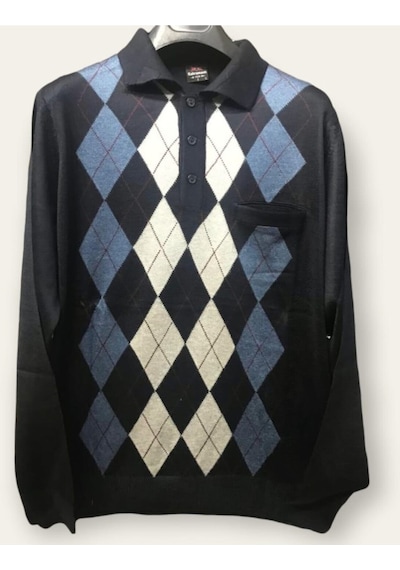 Nacar Store Erkek Desenli Polo Yaka Ince Yün Triko Düğmeli Baba Kazak Lacivert Nacar Store Erkek Desenli Polo Yaka Ince Yün Triko Düğmeli Baba Kazak Lacivert