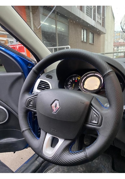 Renault Fluence -Megane 3-Scenic  uyumlu karbon noktalı   direksiyon kılıfı araca özel tam kaplayan