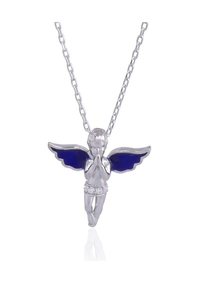 Minamis Silver Koyu Mavi Mineli Kanatlı Bebek Melek Kolye-2232