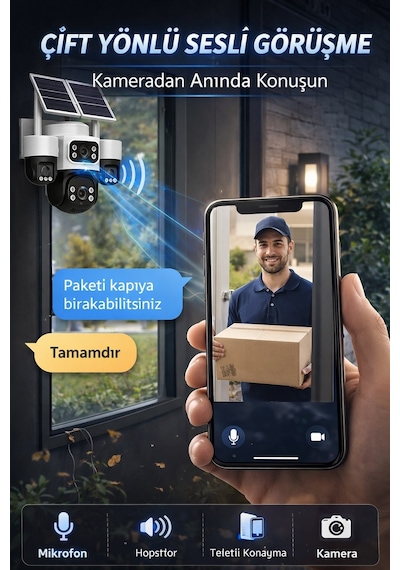 4 Kameralı 3 Otomatik 20mp 4g Güneş Enerjili Solar Güvenlik Kamerası 180gb İnternet 128gb Sd Kart