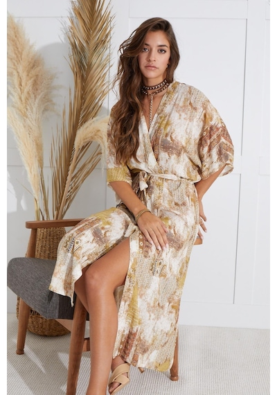 Sevim Kadın Kısa Kol Uzun Bej Kimono C9t5n651 001