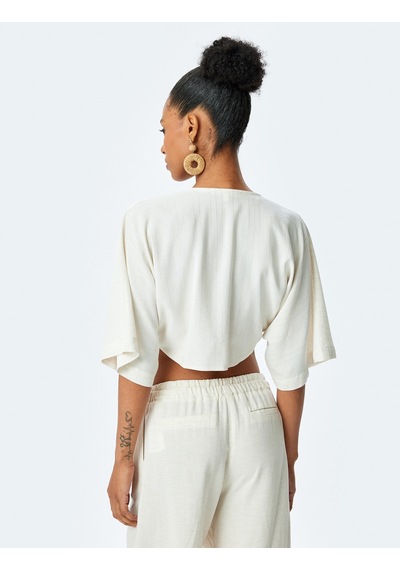 Koton Viskon Keten Karışımlı Kimono Kol Bağlama Detaylı Crop Bluz Bej Çizgili 5sak60199uw Ekru Çizgili Ekru Koton Viskon Keten Karışımlı Kimono Kol Bağlama Detaylı Crop Bluz Bej Çizgili 5sak60199uw Ekru Çizgili Ekru