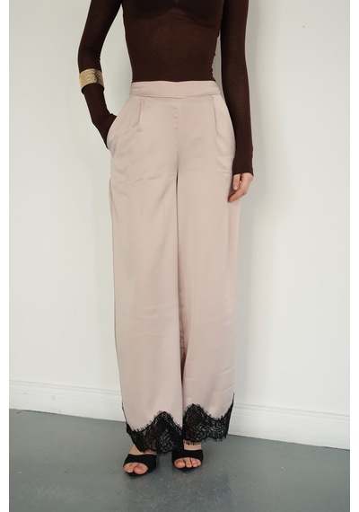 Verymoda Paçası Dantelli Saten Pantolon D2969 Taş