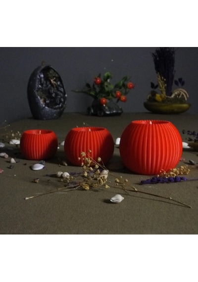 3 Lü Tealight Mumluk Seti Dekoratif Ev & Salon Mumluğu Hediyelik Set Kırmızı
