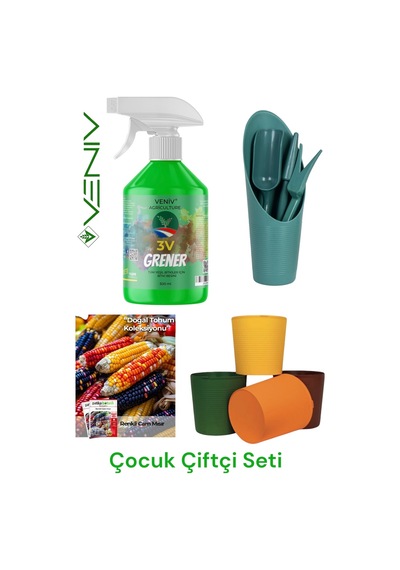 3v Grener Bitki Besini 500 Ml + 1 Adet 9.8l Saksı + 4 Lü Fide Ekim Seti + 15 Renkli Mısır Tohumu 5