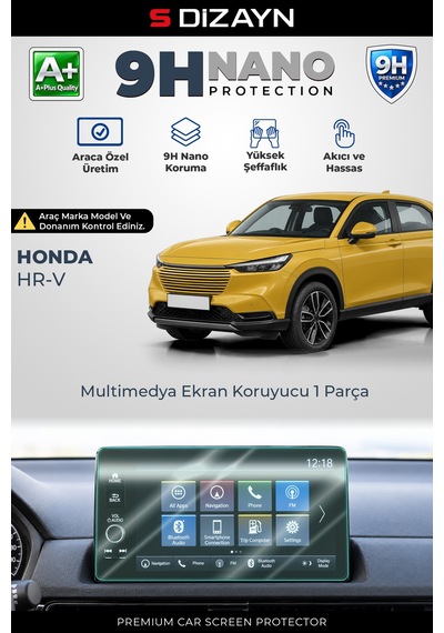 S-dizayn Honda Hr-v 9 İnç 9h Nano Multimedya Ekran Koruyucu Parlak 2021 Üzeri A+ Kalite