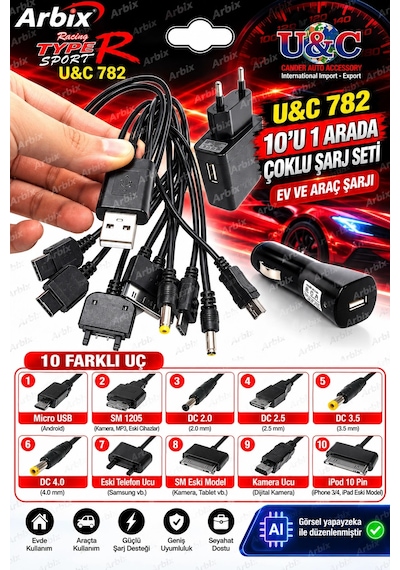 Çoklu Şarj Kablosu Seti 10'u 1 Arada Universal ' Siyah