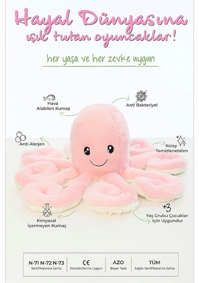 Peluş Ahtapot Uyku Ve Oyun Arkadaşı Pembe Pembe