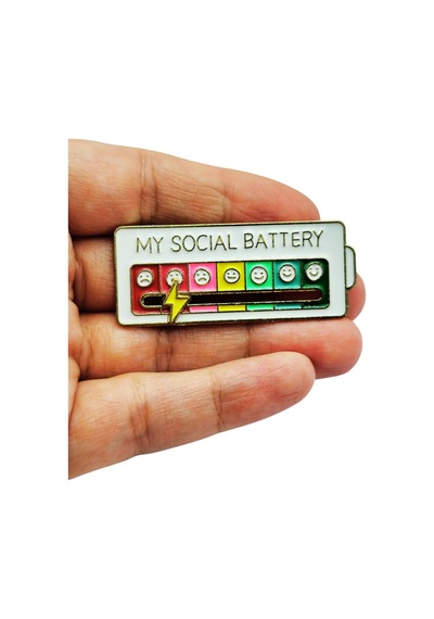 My Social Battery Metal Broş Mizahi Ruh Hali Rozeti,  Düzeyi Pin Aksesuar Beyaz