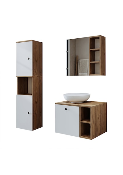 Lavabolu Mdf 65 Cm Lotus Çekmeceli Banyo Dolabı + Aynalı Dolap Atlantik Çam - Beyaz Lavabolu Mdf 65 Cm Lotus Çekmeceli Banyo Dolabı + Aynalı Dolap Atlantik Çam - Beyaz