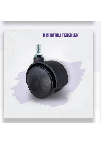 Civatalı Teker Siyah M8 40x55mm Metrik 8 Vidalı Mobilya Tekerleği 4 Adet Diğer