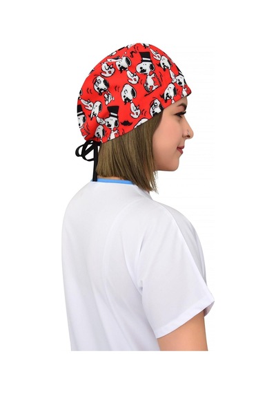Unisex Snoopy Desenli Hastane Doktor Hemşire Cerrahi Bonesi Beyaz Beyaz