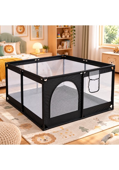 Missidea Bebek Ve Çocuk Siyah Oyun Parkı Güvenli Oyun Alanı 120x120 Cm