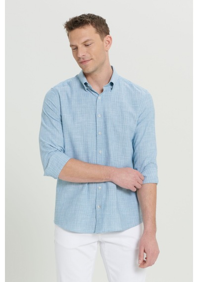 AC&Co / Altınyıldız Classics Erkek Yeşil Slim Fit Dar Kesim Düğmeli Yaka Flamlı Casual Gömlek 4A2022200073YSLXL Yeşil