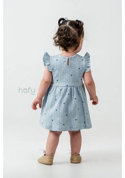 Hafy Baby Fırfır Kollu, Neşeli Fil Desenli, Yazlık Kız Çocuk / Bebek Elbisesi Açik Mavi