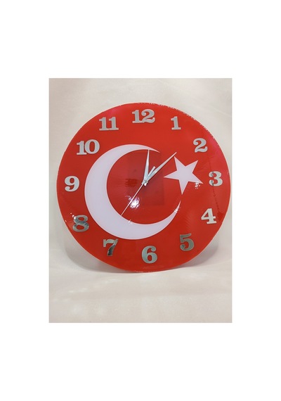 Epoksi Duvar Saati Türk Bayrağı Kırmızı Kırmızı