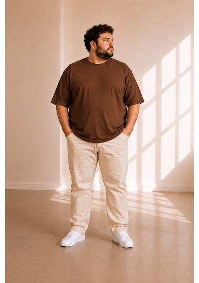 Sngl Tekstil Erkek Büyük Beden Oversize Kısa Kollu T-shirt 3xl 4xl 5xl 6xl 7xl 8xl 9xl 10xl Kahverengi