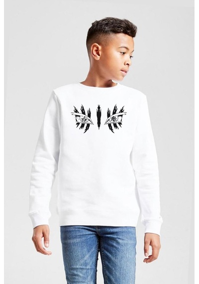 Tshirthane Demon Slayer Anime Upper Moon Demon Eyes Beyaz Çocuk 2ip Sweatshirt 001 Beyaz
