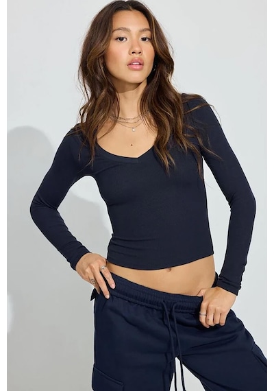 Madmext Lacivert V Yaka Uzun Kollu Kaşkorse Body Mg2192 Lacivert
