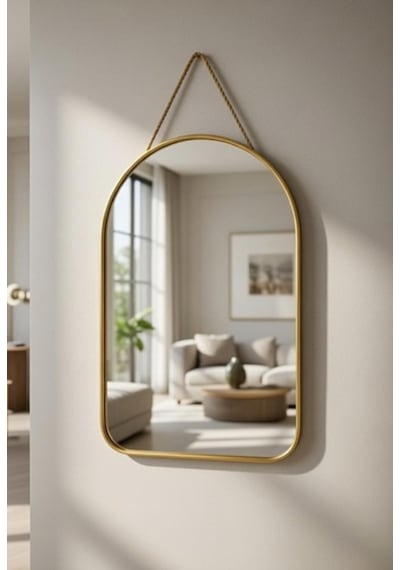 Dekoratif Gold Metal Kenarlı Yuvarlak Ve Oval Kenarlı Ayna Gold - Altın