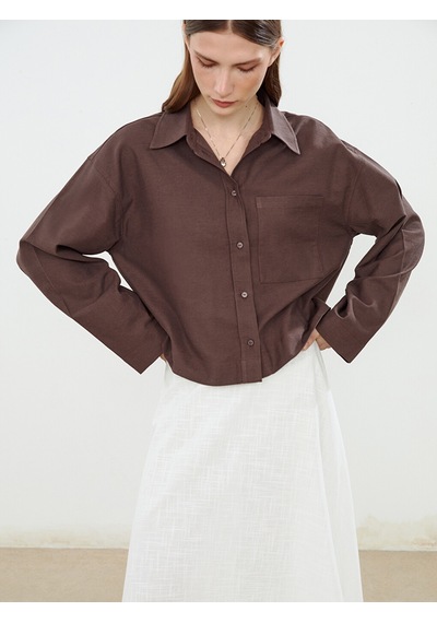 Lcw Modest Kahverengi Oversize Keten Karışımlı Kadın Gömlek