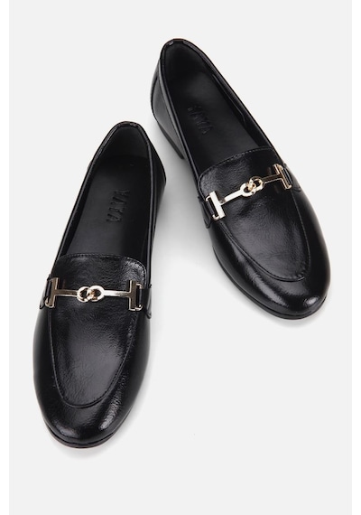 Yaya Kadın Siyah Rugan Gold Tokalı Loafer