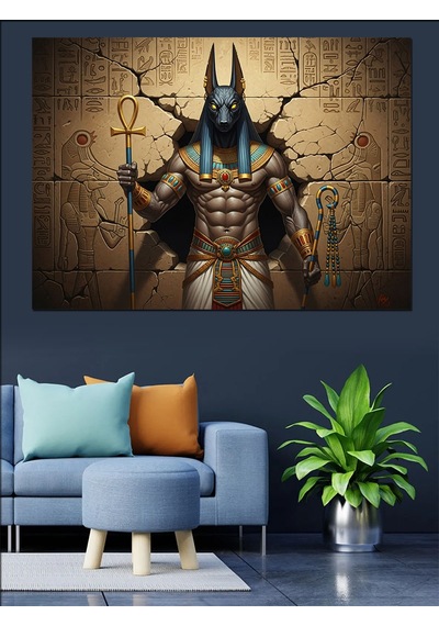 Antik Mısır Tanrısı Anubis Dekoratif Kanvas - Mdf Ahşap Tablo