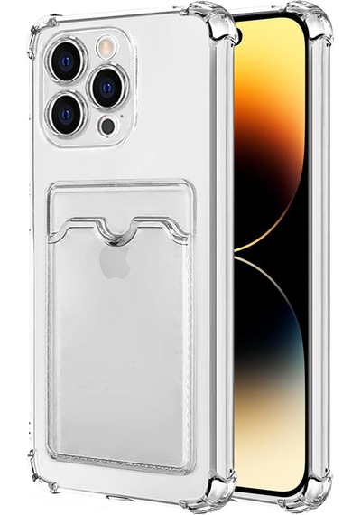 Kvy Apple Uyumlu iPhone 15 Pro Kamera Korumalı Kartlıklı Setra Şeffaf Silikon Kılıf